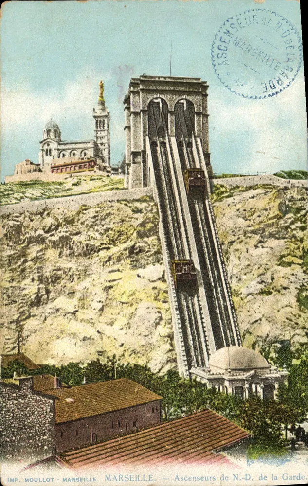 Marseille — Ascenseurs de N.-D. de la Garde — IMP. MOULLOT - MARSEILLE - Frente