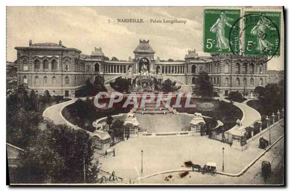 Marselha - Palácio Longchamp — vista panorâmica com fonte — editor desconhecido, n°7 - Frente