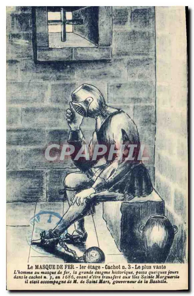 O MÁSCARA DE FERRO - 1º andar - Celula n. 3 - A mais ampla — ilustração histórica - Frente