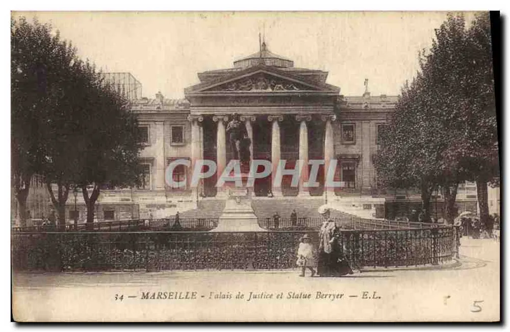 Marseille — Palast der Gerechtigkeit und Statue Berryer — E.L. - Vorderseite