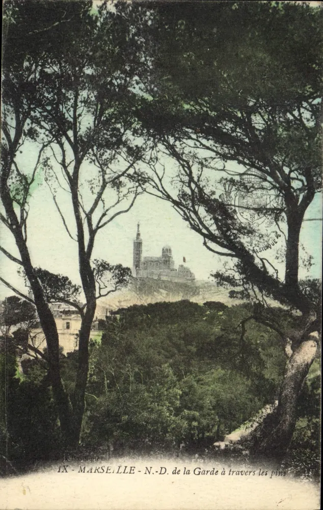 Marseille - N.-D. de la Garde durch die Kiefern — J. Basistique, Serie IX - Vorderseite