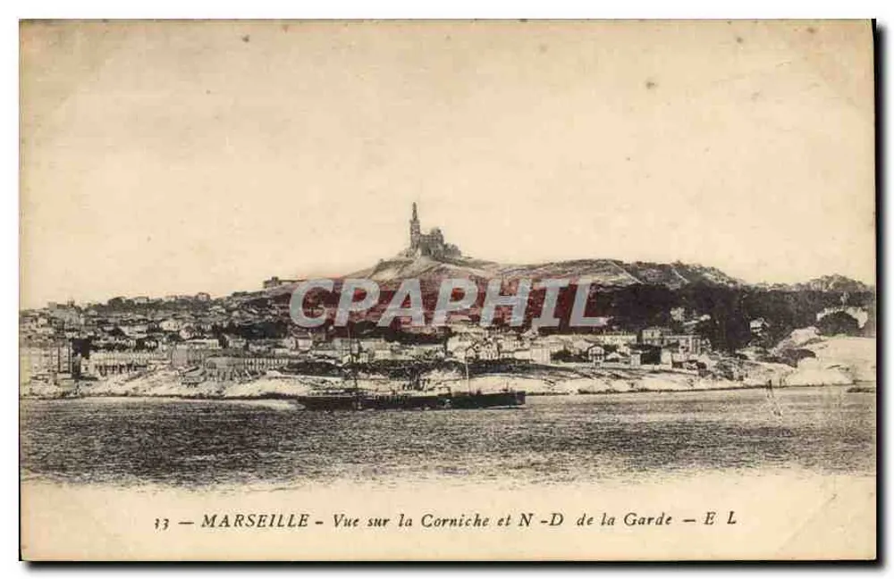 Marseille — Ansicht der Corniche und Notre-Dame de la Garde — E L - Vorderseite