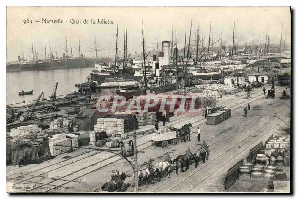 Marseille - Quai de la Joliette — vista portuária com navios e carruagens — Phototypie L. Lecour, Marseille - Frente
