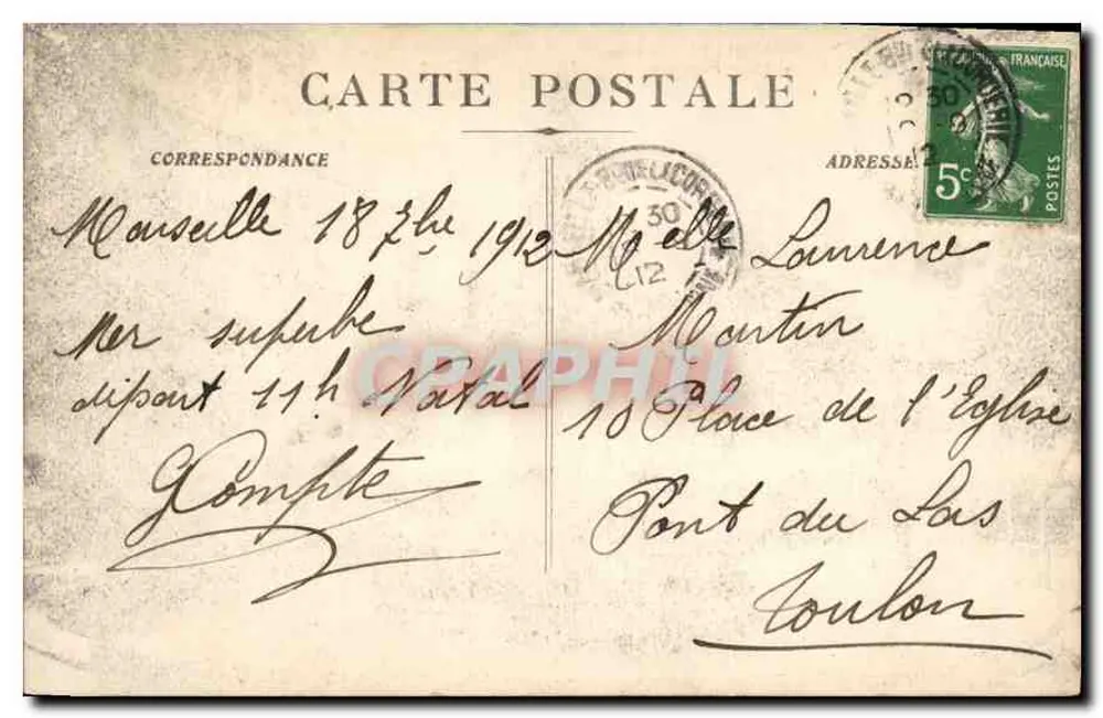 Marseille - Fontäne und Platz Estrangin — Edition des Nouvelles Galeries, n°29 - Rückseite