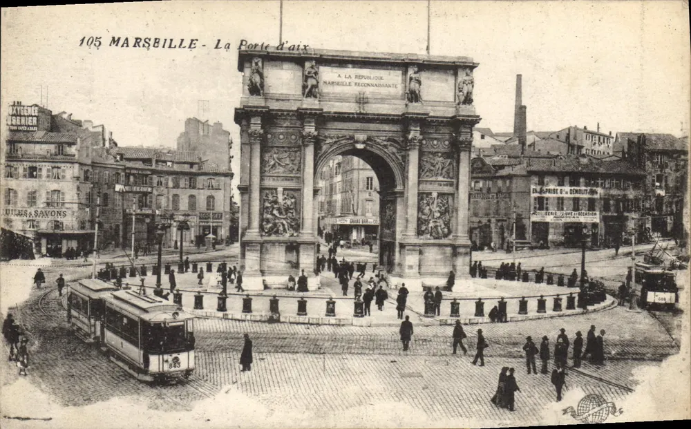 Marselha - A Porta de Aix — Arco de Triunfo dedicado à República — editor: C. Dénulit - Frente