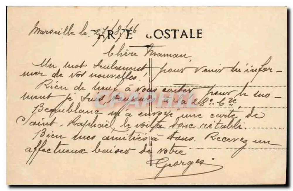 Marseille — Palais Longchamp — widok panoramiczny budynku i centralnej fontanny - Rewers