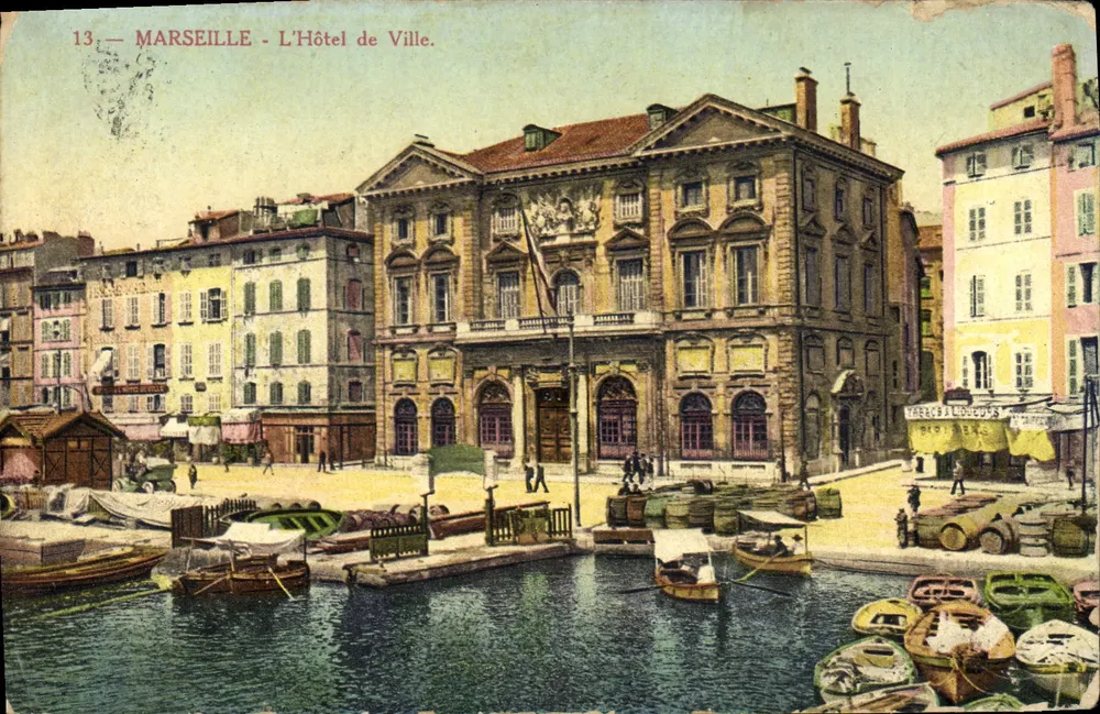 Marsella - El Hôtel de Ville — vista del Vieux-Port, edición Nouvelles Galeries, n°13 - Anverso