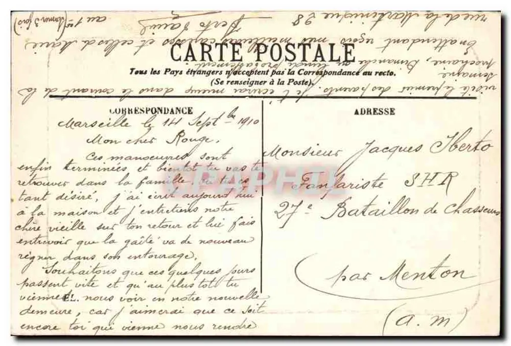 Marseille — O Palácio Longchamps — editor desconhecido, n° de série 1 - Verso