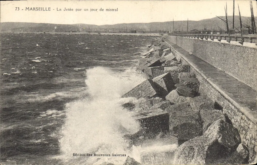 Marseille - Die Mole an einem Tag mit Mistral — Edition des Nouvelles Gaieries, n°73 - Vorderseite