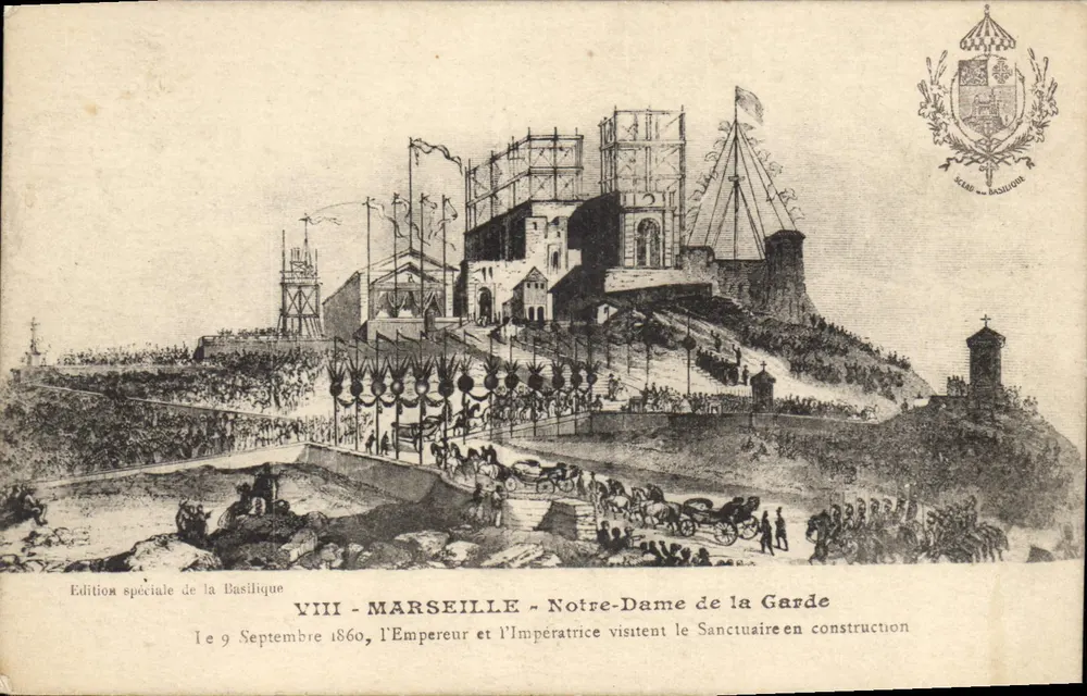 Marseille - Notre-Dame de la Garde em construção — Visita do Imperador e da Imperatriz em 9 de setembro de 1860 — Edição especial da Basílica - Frente