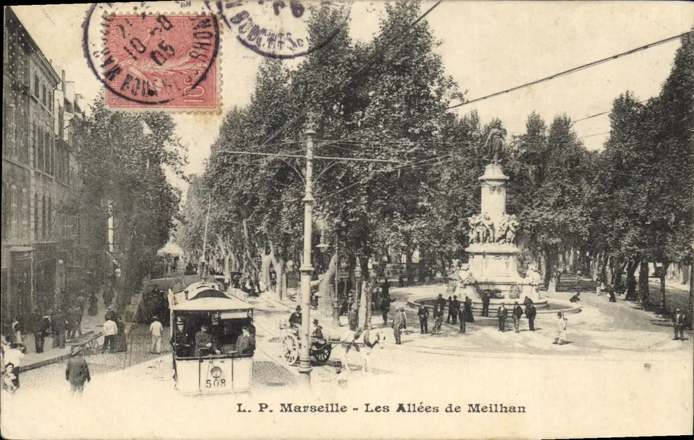 Marseille - As Allées de Meilhan — Monument central e trem — L.P. Marseille n°508 - Frente