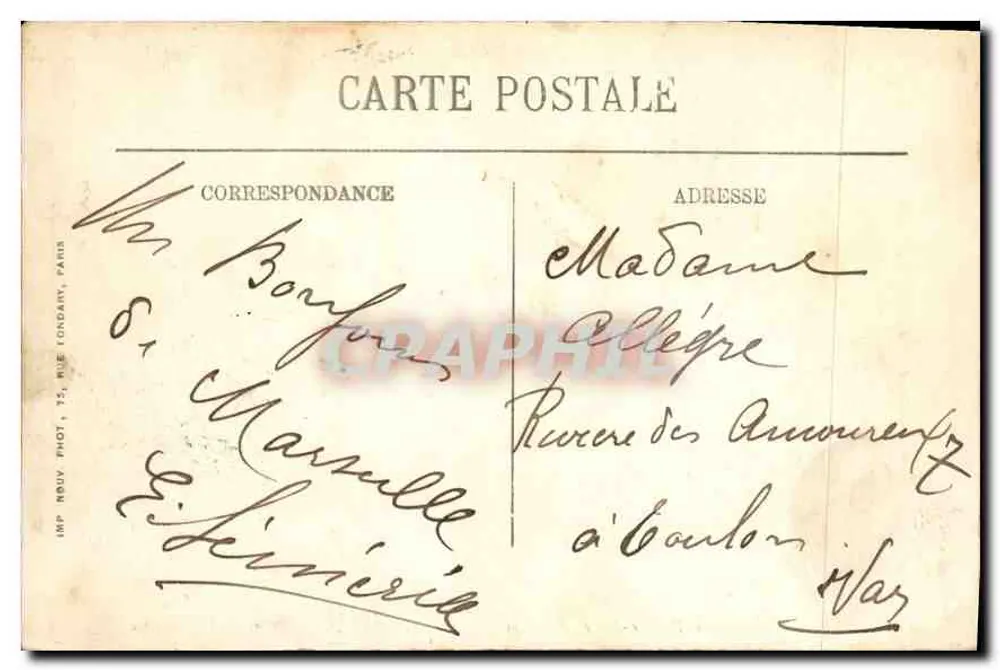 Marselha — Hotel Palace-Hôtel Roubion — XX - Verso