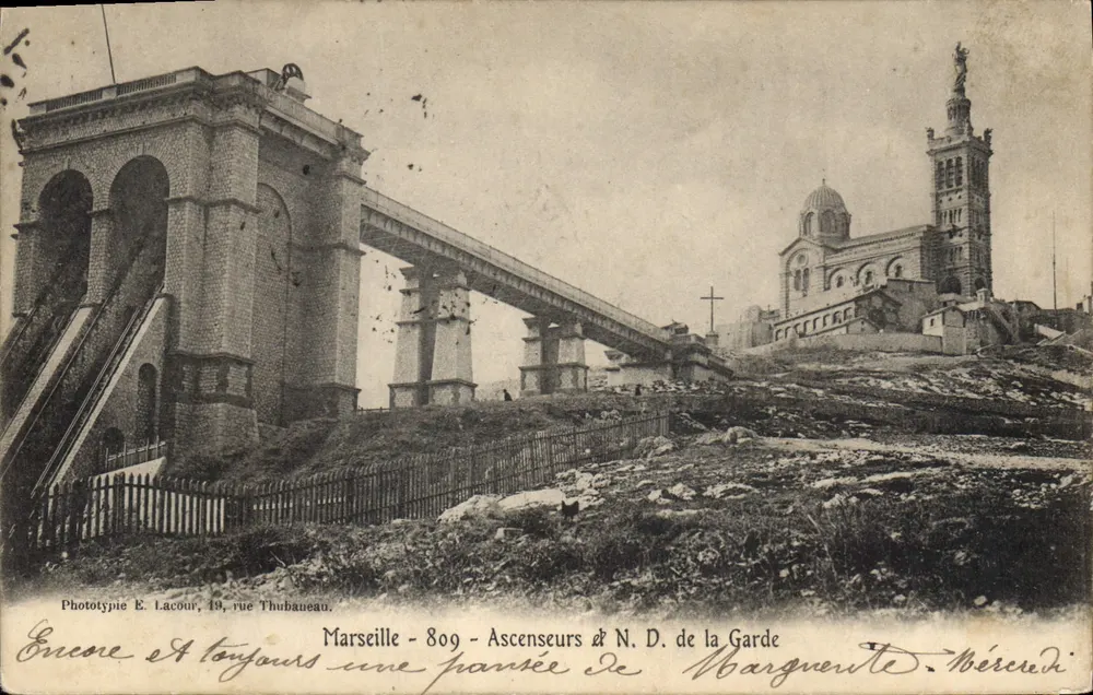 Marseille - Elevadores & Nossa Senhora da Guarda — Fototipia E. Lacour, 19, rue Thubaneau, n°809 - Frente