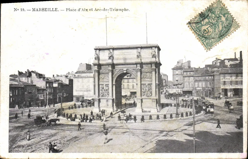 Marseille — Place d'Aix et Arc de Triomphe — Édition C. MARLIÈRE, N°19 - Frente