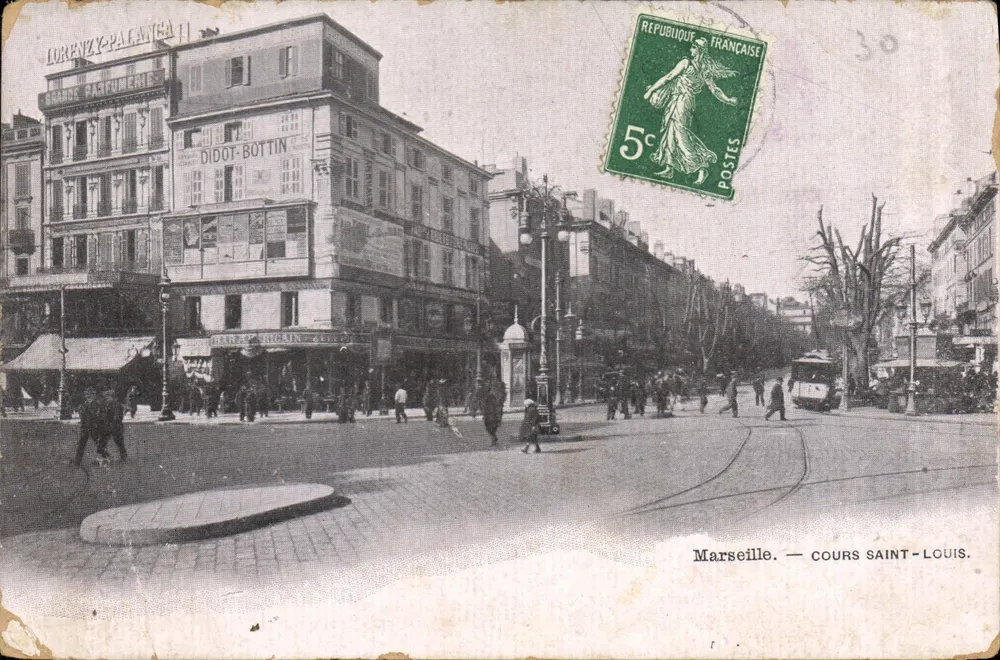 Marselha — Cours Saint-Louis — vista do canto com os lojas Lorenzypalante e Didot-Bottin - Frente