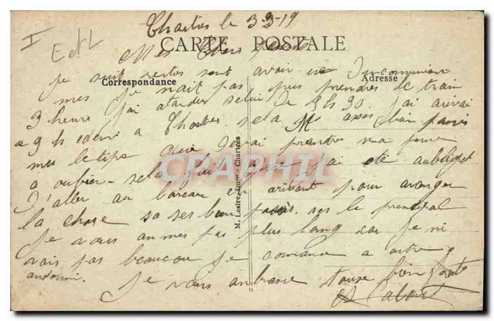 Chartres - O Hotel das Correios — editor desconhecido, n° de série 1 - Verso