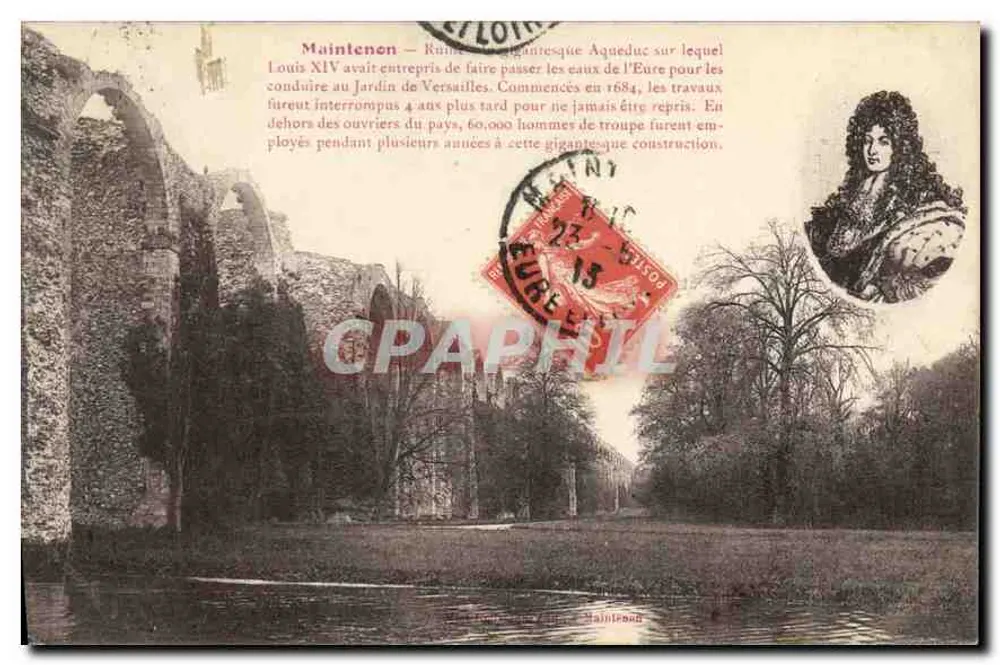 Maintenon — Acueducto gigantesco sobre el cual Luis XIV había iniciado el traslado de las aguas del Eure para conducirlas al Jardín de Versalles — editor no visible - Anverso