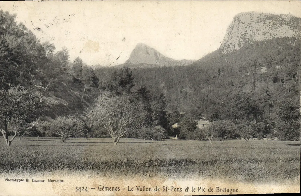 Gémenos - Der Vallon de St-Pons & der Pic de Bretagne — Phototypie E. Lacour Marseille, Nr. 3424 - Vorderseite