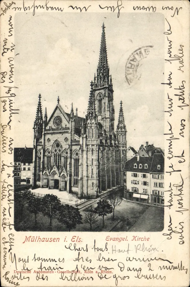 Mülhausen i. Els. — Église évangélique — éditeur Deutsche Automaten-Gesellschaft, Köln a. Rhein, n° de série non visible - Frente