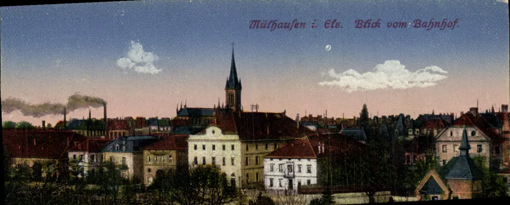 Mülhausen i. Els. — Vista desde a estação — editor Verlag der Lithographischen Anstalt, n° 4374 - Frente