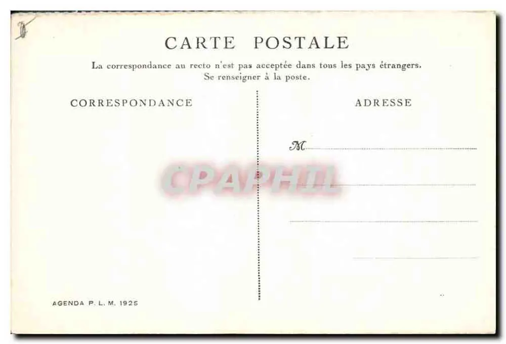 Praia de Carqueiranne — vista costeira com pinheiros — Agenda P.L.M. 1925 - Verso