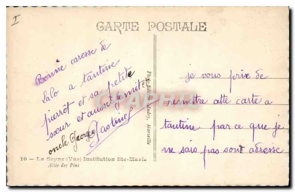 Allée des Pins — La Seyne (Var) — Verleger: Photo-Edition Audry, Marseille — N° 10 - Rückseite