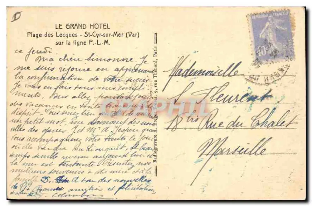 Ein Eckbereich des Parks (40.000 Meter) des Grand Hôtel des Lecques — A. Breyx - Rückseite