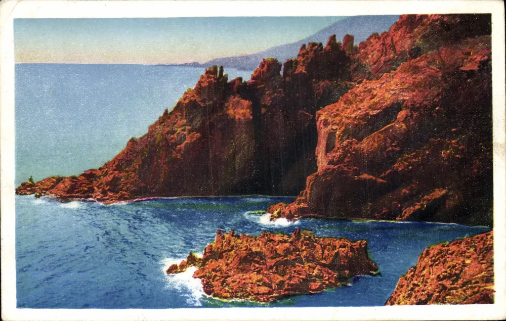 Côte d'Azur — Rote Felsen am Meer — Ansichtskarte - Vorderseite