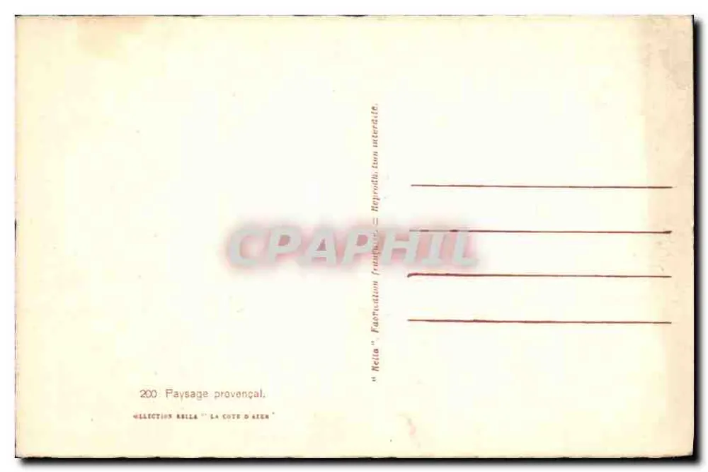 Krajobraz prowansyjski — kolekcja Nella "La Côte d'Azur" — wydawca Nella - Rewers