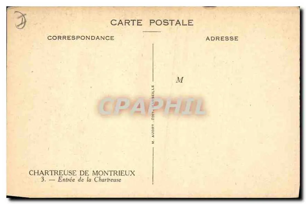 Chartreuse de Montrieux — Entrada da Chartreuse — M. Audry, Edição Marseille - Verso