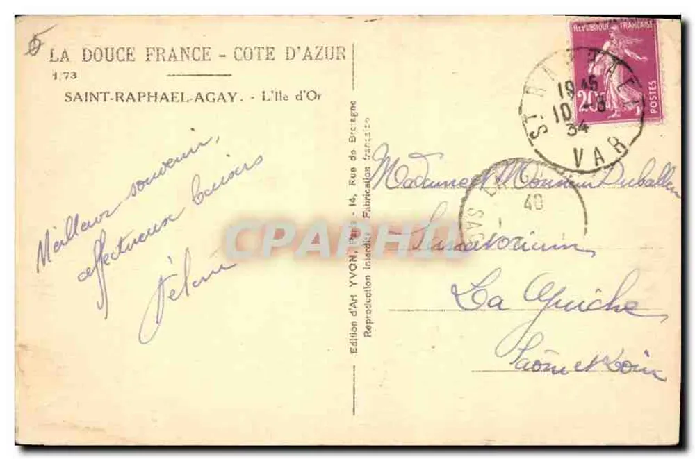 Saint-Raphaël-Agay — A Ilha de Ouro — Édition d'Art YVON - Verso