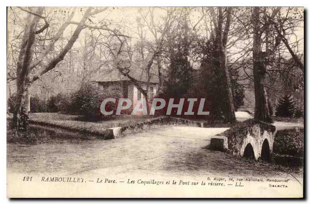 Rambouillet — Ansicht des Parks — Die Schalen und die Brücke über den Fluss — G. Auger, 14, rue Nalinhaïs, Rambouillet — LL - Vorderseite