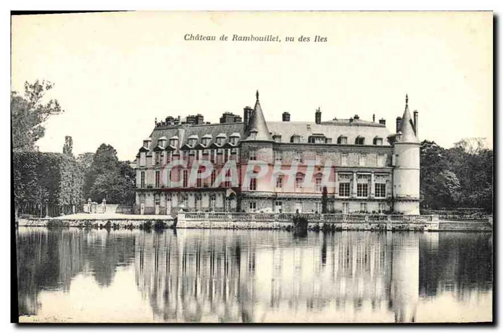 Zamek Rambouillet, widok z wysp — A. Bourdier, wyd., Versailles - Awers
