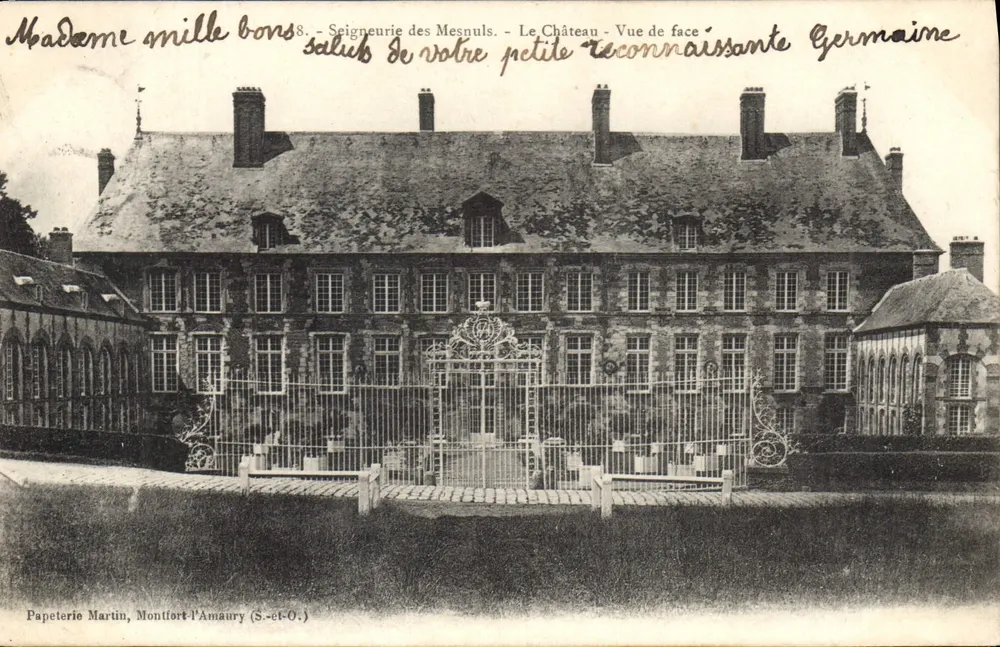 Schloss der Seigneurie des Mesnuls — Frontalansicht — Papeterie Martin, Montfort-l'Amaury (S.-et-O.) - Vorderseite