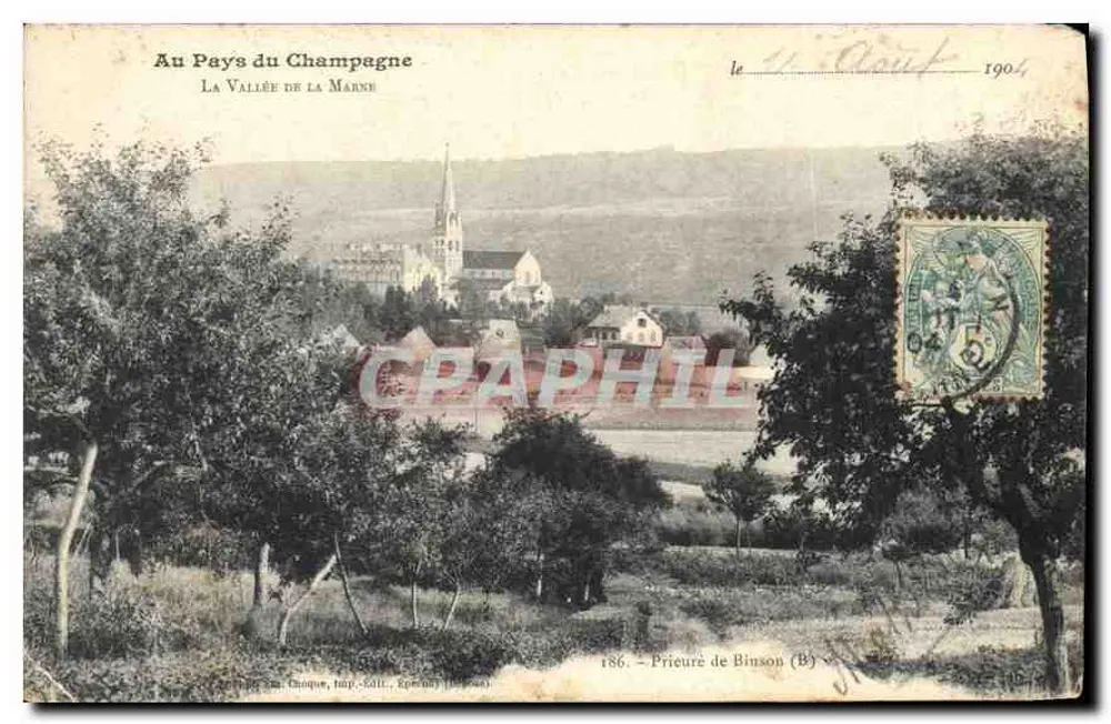 Prieuré de Binson (B) — vue panoramique avec église et colline — éditeur Chaque, n° 186 - Vorderseite