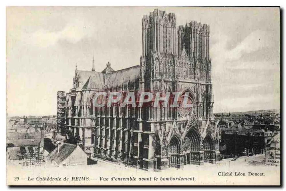 Die Kathedrale von REIMS — Gesamtansicht vor dem Bombenangriff — Cliché Léon Doucet, Verlag OAZA G - Vorderseite