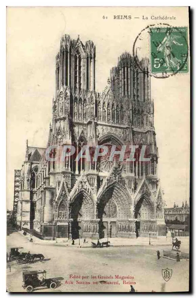 Reims — A Catedral — Editada pelos Grandes Magasins Aux Suisses de Charité, Reims - Frente
