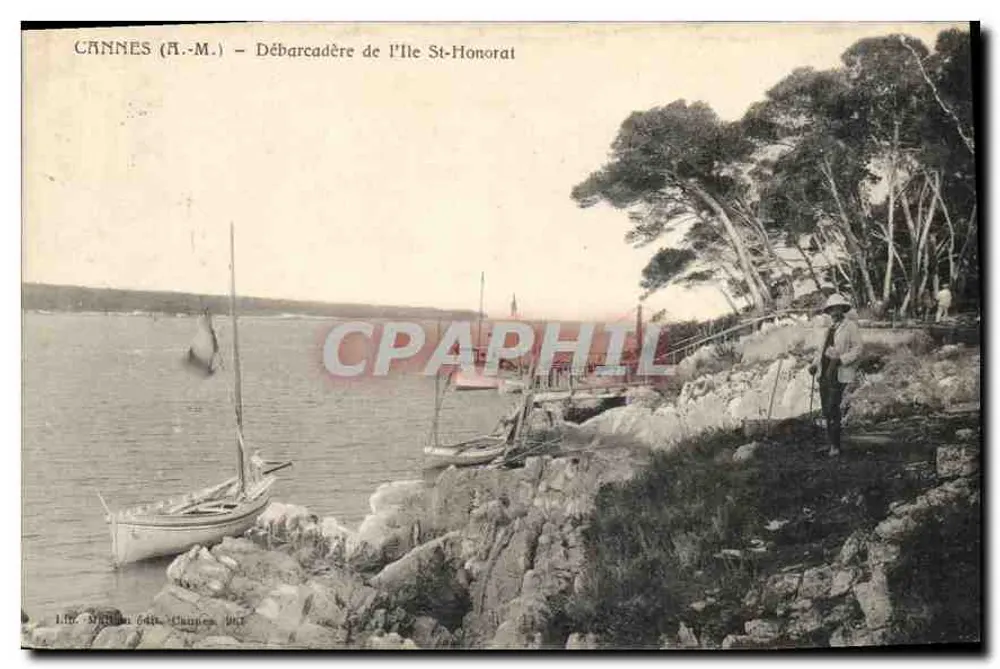 CANNES (R.M.) - Desembarcadouro da Ilha St-Honorat — Editor: L. M. N. 644, Cannes, 1907 - Frente