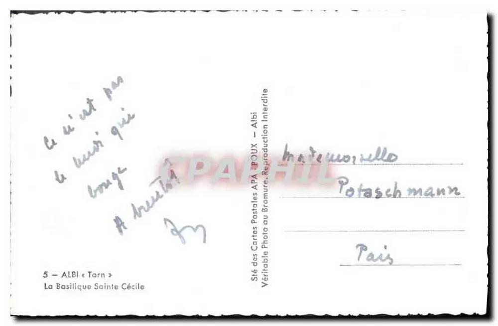 Albi — A Basílica Santa Cécile — Sté des Cartes Postales APA-POUX - Verso