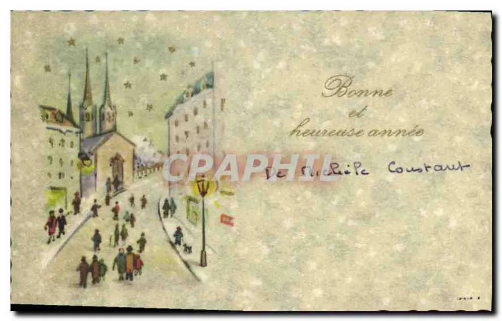 Vista de rua com igreja — Boa e feliz ano — de Michèle Constant - Frente
