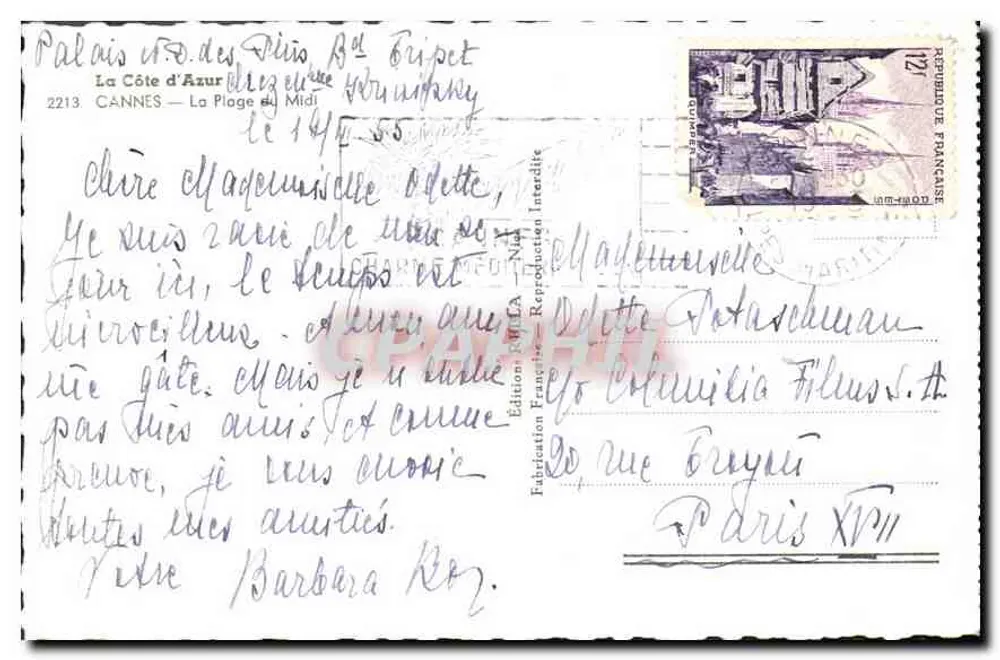 Cannes — A Praia do Meio — Edição Francesa - Verso