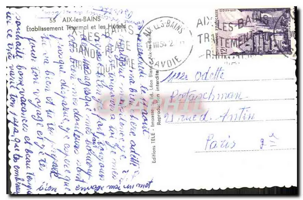 Aix-les-Bains — Bushaltestelle und Hotels — Éditions Léon Blanc - Rückseite