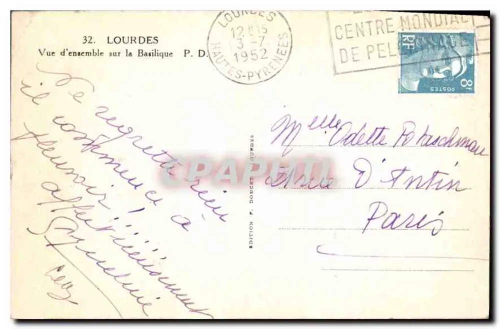 Lourdes — Vista geral sobre a Basílica — Edição P. D. Lourdes - Verso