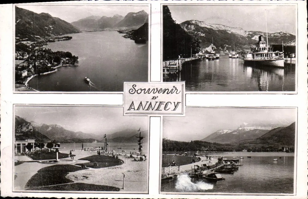 Annecy — vista do lago e do porto — Souvenir d'Annecy, Éditions GIL - Frente