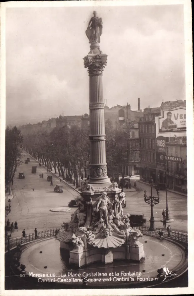 Marseille — La Place Castellane und die Fontaine Cantini — Édition La Cigogne, Marseille - Vorderseite