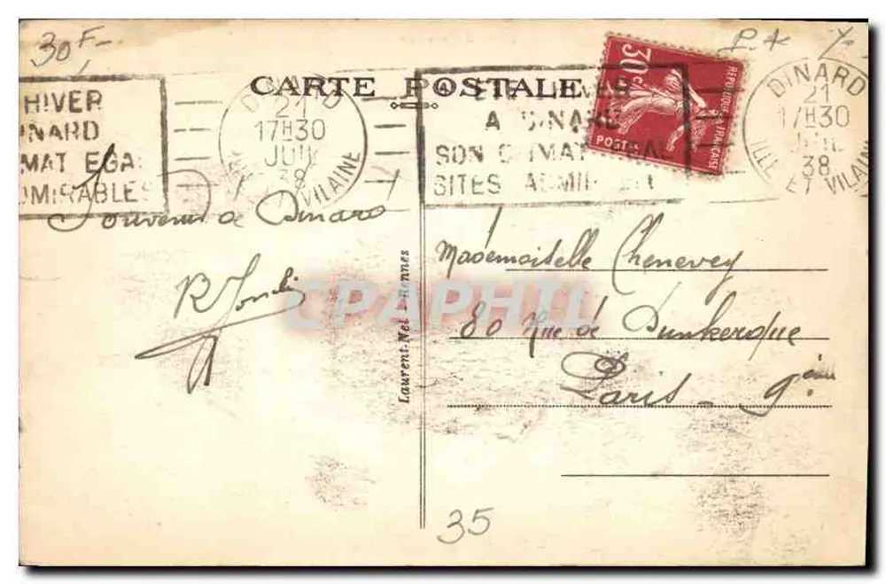 Dinard — A Praia — Costa de Esmeralda, editor L. Loic, n° 2675 - Verso