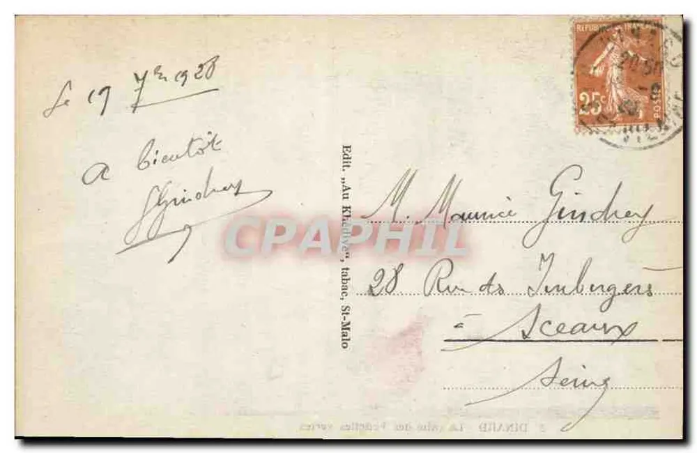 Dinard - A calèe das Vedetas Verdes — Editor 'Au Kriway', St-Malo, n°1 - Verso
