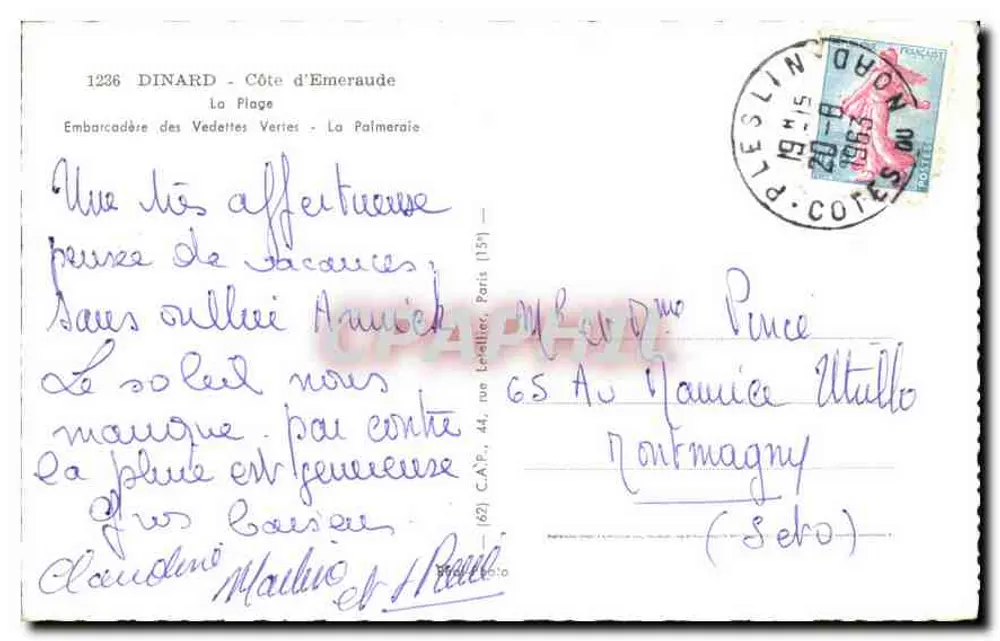 Dinard — Praia e vela — Editor desconhecido, n° 1236 - Verso