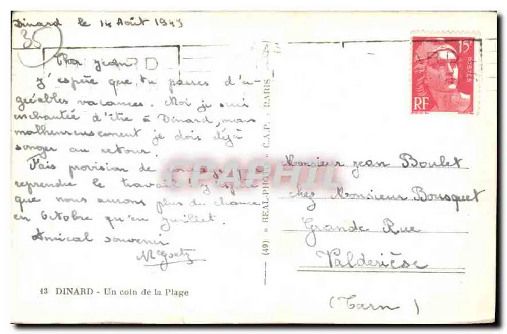 Dinard — Um canto da Praia — editor REAL-PHOTO, n° (49) - Verso