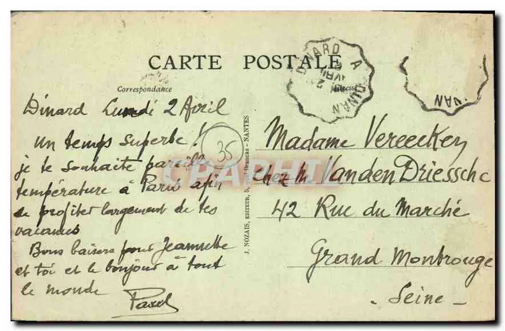 Dinard - A Ponta da Malouine — 26. DINARD - A Ponta da Malouine — J. Nozaïs, editor, Nantes - Verso